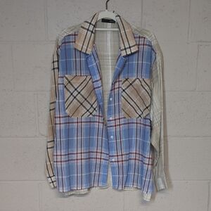 Plaid Patchwork Button-Up Shirt Size Small, Cabincore, Preppy